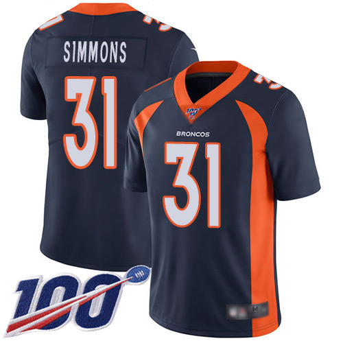 Men Denver Broncos #31 Justin Simmons Navy Blue Alternate Vapor Untouchable Limited Player 100th Season Football NFL Jersey